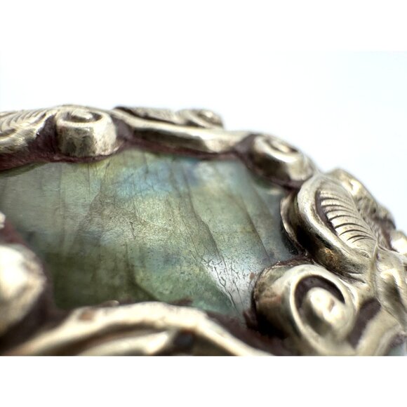 Silver Tone Framed Filagree  Glowing Labradorite Pendant Vintage - Picture 12 of 13